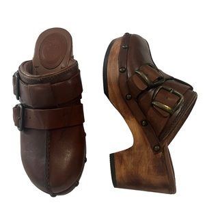 Airat wooden leather western clogs woman’s size 6.5 B style 10012079 UK 4M EU 37